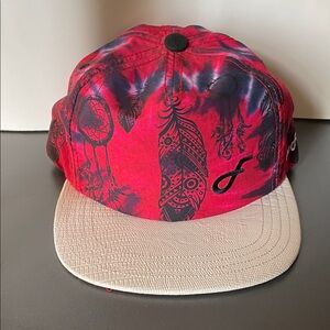 Flat Fitty Red and Black Feather Print SnapBack